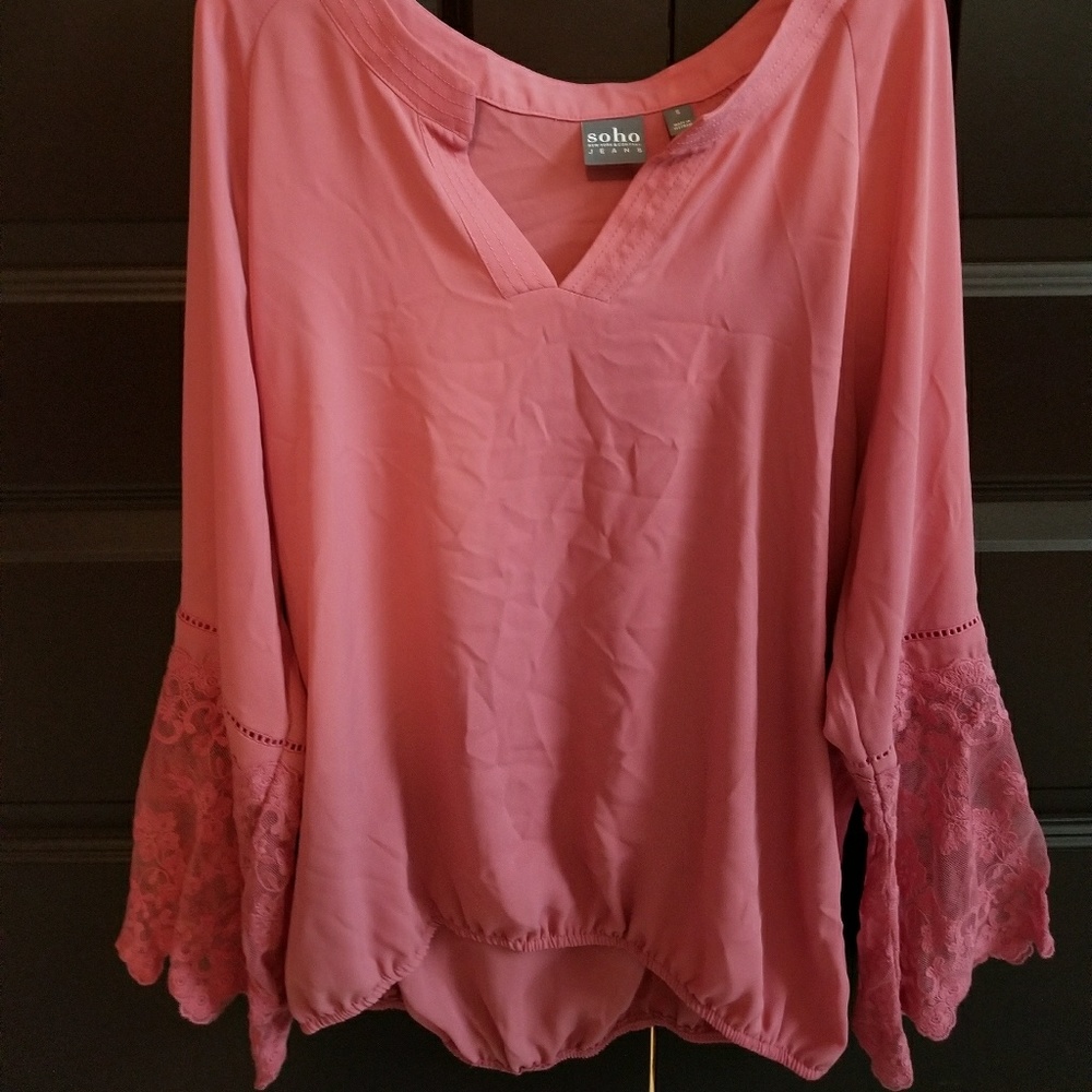 Deep Pink Long Sleeve Lace Blouse